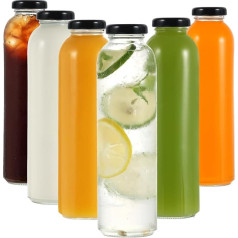 LIMILI Glass Bottles with Lids, 6 Pack 500ml Reusable Glass Juice Bottles with Lids Clear Glass Bottles Leak Proof for Homemade Drinks, Picnics, Travel, School