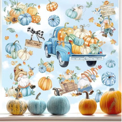 wondever Window Sticker Blue Watercolour Pumpkin Window Sticker Thanksgiving Truck Autumn Window Stickers Anti-Collision Double Sided Glass Sticker Glass Decoration