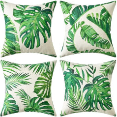 MIULEE Set of 4 Waterproof Cushion Covers, Outdoor Cushion Cover, Waterproof Cushion Cover, Printed Outdoor Cushion, Decorative Cushion for Balcony, Yard, Patio, A-Leaf, 50 x 50 cm