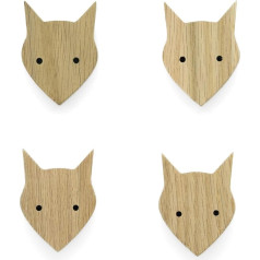 PLT Pack of 4 Animal Knobs for Kids Furniture Made of Untreated Oak Fox Design Knob, Knob, Cupboard, Drawer, Door, Nursery Gift Idea (4, Fox)