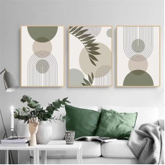 PWAAHDC Modern Pictures Living Room Poster Set 60 x 90 cm Portrait Format - Boho Abstract Green Plants Canvas Pictures Set of 3 - Wall Pictures for Bedroom without Frame