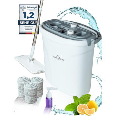 WONDERHOME Mop Set with Bucket - Floor Mop with 3 Chamber System - Mop with Large Volume Cleaning Bucket - Mop Set - Mop with Wring Function - Hydro Includes Soap Dispenser
