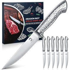 DRAGON RIOT Steak Knife Set 6-Piece Steak Cutlery with Sawtooth Blades Made of Japanese Stainless Steel, Dishwasher Safe Includes Storage Box
