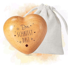 Sugeru Worry stone lucky charm - wooden heart with engraving - Du schaffst das! | courage gift, guardian angel, get well soon gifts, motivational gifts, decoration, for family, friends, examination,