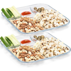 Navaris Set of 2 Portion Plates with Glass Dividers - 2 x Divided Plates for Portion Control with 4 Compartments - Snack Plate with Dividers