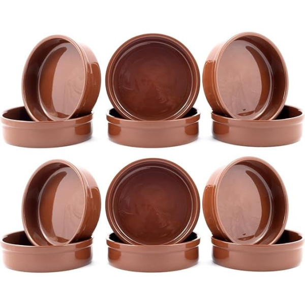 Tapas Bowls Set in Brown, Casserole Dish, Cazuela Bowls, 200 ml Volume, Diameter of 12.5 cm, Clay Dessert Bowls, Mediterranean Bowls, Traditional Spanish Pottery (12)