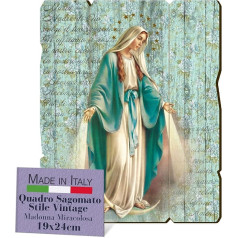 Fratelli Bonella Madonna Miraculous Contoured Vintage Painting Poplar Wood Thickness 8 mm Madonna Picture for Bedroom 19 x 24 cm 100% Made in Italy