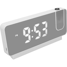 Projection Alarm Clock, Time, Date, Temperature Display, 180 Degree Wide Angle HD LED Screen, Projectable Clock Home (White)