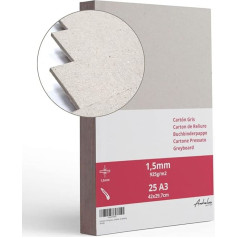 25 Sheets of A3 Grey Cardboard, 1.5 mm Thick, Size 42 x 29.7 cm, Grey Cardboard 925 g/m², Bookbinding Cardboard, Pressboard, Recycled Card, Crafts, Binding, Scrapbooking
