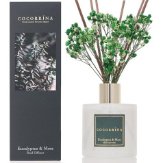 Cocorrína Room Fragrance Reed Diffuser with 8 Fragrance Sticks, 200 ml, Eucalyptus & Moss, Natural, Long-Lasting, Home Fragrance Essential Oil Reed Diffuser for Bathroom Shelf Decoration