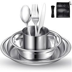 Camping Plate Bowl Cup Cutlery Set for 1, 8-Piece Camping Dinner Set, Camping Tableware Sets for Camping, Travel & Outdoor Use