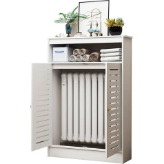 Slat Radiator Cover Shelf Cabinet with 2 Doors Decorative Heater for Living Room Bathroom Modern Vertical Slats Storage Organizer