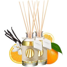 MONODOR Caprice Fragrance Sticks, Sunny, Made in Italy, Long-Lasting 400 ml, Sustainable Room Fragrance Vanilla, Orange, Mandarin, for Sunny, Warm, Warm Indoor Climate