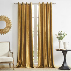 GIGIZAZA Gold Velvet Curtains 140 x 225 cm (width x length), Living Room Eyelet Grommet Blackout Thermal Insulated Blackout Window Curtains for Bedroom 2 Panels