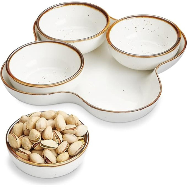 ONEMORE Small Bowls for Dips, Dip Bowls, Small Serving Bowl, Appetizer Tray with 4 Removable Bowls, Snack Bowl for Sauces, Dips, Cream White