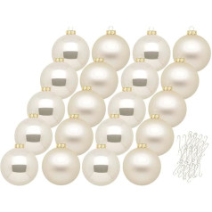 Inge Glas Christmas Baubles with Hooks, Beautiful Glass Christmas Tree Baubles, Set of 20 Baubles and 40 Hangers, Christmas Tree Decorations, Christmas Tree Baubles (Champagne, Beige)