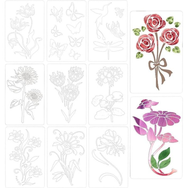 Flower Painting Stencil, Flower Stencils for Painting on Wood - 11 Pieces Flower Stencils for Painting on Wood, Flower Colour Stencil, Reusable Stencils, Flower Stencils for Crafts