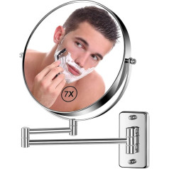 Cosmetic Mirror with Magnification Wall Mounted 8 Inch Makeup Mirror Wall 7 Way 360° Swivel Extendable Bathroom Shaving Mirror for Men and Women in Home/Hotel, Chrome