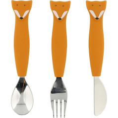 Trixie Mr. Fox Silicone Cutlery Set, 3 Pack, Toddler Utensils, Soft, Durable and Grippy Spoon, Knife and Fork, Safe Tableware for Kids Learning to Eat