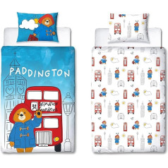 Character World Official Paddington Bear™ Single Duvet Cover Set, 2 Sided Reversible Station Design, Matching Pillowcase, Single Set, White and Blue, Polycotton