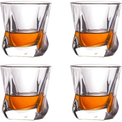 Whisky Glasses, 4 Pack Water Juice Tumblers, Tilted Scotch Glass, 220ml Whiskey Glass, Glassware for Bourbon/Rum/Bar Tumbler (Twist B)