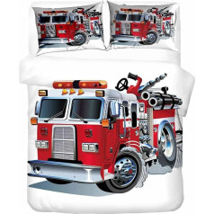 Fire Engine Bed Linen Set for Children 135 x 200 cm Fire Engine Car Children's Bed Linen Duvet Cover and Pillowcase 80 x 80 cm Cartoon Red Fire Brigade Duvet Cover with 1 Pillowcase
