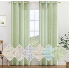 MIULEE Linen Eyelet Curtains, Voile Curtains, Modern Living Room, Children's Room, Kitchen Curtains, Tab-Top Window Curtains, Set of 2, 140 x 175 cm, Green