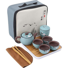 fanquare Japanese Portable Travel Kung Fu Tea Set, Cherry Blossom Zisha Tea Service for Adults, 1 Teapot, 4 Tea Cups and 1 Tea Canister with Travel Bag