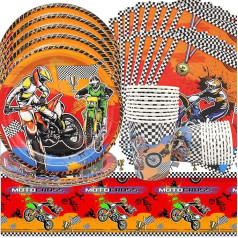 Doyomtoy Racing Car Party Supplies for Boys 61 Pieces Dirt Bike Decorations Plate Set Includes Plates, Cups, Napkins and Tablecloths, Dirt Bike Motocross Motorcycle Tableware for Children