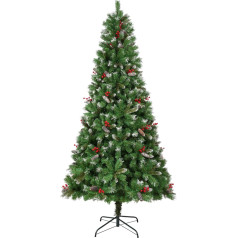 Uten Artificial Christmas Tree, 225 cm, Luxury Snowflake Interior Decoration, Christmas Tree with 39 Groups of Red Berries & Pine Cones, PVC 1200 Natural Looking Tips, Hinged, Reusable