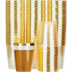 SOSALUK 50 Pcs Reusable Gold Glass Plastic Cups Gold 330ml Cups Sequins Elegant for Birthday Wedding Party Cocktail