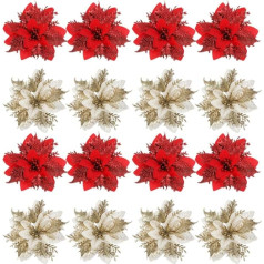 Toddmomy Pack of 24 Glitter Poinsettia Christmas Tree Decoration Wedding Artificial Christmas Poinsettie Flowers for Christmas Tree Christmas Garland Decoration