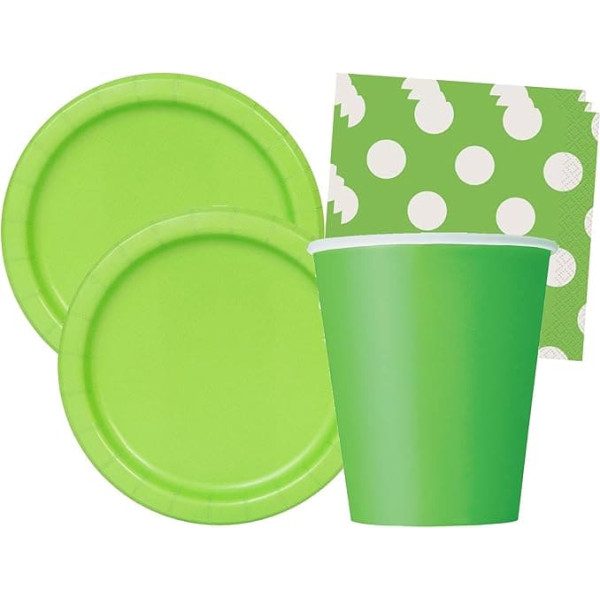 Eco Friendly Lime Green Plain Birthday Party Set (16 Plates, 14 Cups, 20 Napkins)