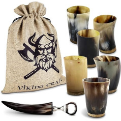Drinking Horn Viking Mug Set – 6 x Approx. 80 ml Horn Cups + Bottle Opener – Ideal for Viking Mead, as Viking Decoration, Viking Gift Men and Women, Viking Fan Item Medieval