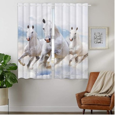 Opaque Curtains - Pentium White Horse, 160 x 110 cm, Set of 2 Blackout Curtains with Eyelets for Bedroom, Living Room