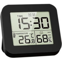 PCXWTLN Digital Alarm Clock, Bedside Alarm Clock with Temperature and Humidity, Large Display, 2 Alarm Settings, Clock for Bedroom, Bathroom, Office, 2 AAA Batteries (Not Included)
