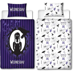 Character World Wednesday Official Reversible Double Sided Duvet Cover Set with Matching Pillow Case Single Bed Set Purple Polycotton
