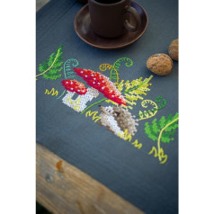 Vervaco Cross Stitch Kit Pre-Printed Table Runner Hedgehog with Ferns Embroidery Blankets Pre-Drawn DIY Crafts Adults Creative Embroidery Runner for DIY Embroidery 40 x 100 cm Embroidery Set