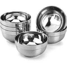 ZENFUN 6 Pieces Stainless Steel Bowls, Double Walled Insulated Bowls, Deep Round Soup Bowls, Metal Snack Bowls, Non-Slip Bowls for Rice, Fruit, Salad, Ice Cream, Multipurpose, 500ml