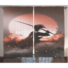 ABAKUHAUS Japanese Rustic Curtain, Samurai Japan, Living Room Universal Tape Curtains with Loops and Hooks, 280 x 225 cm, Salmon Umber Brown