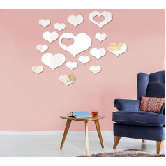 Shappy 33 Pieces Removable Acrylic Heart Mirror Wall Stickers Love Heart Mirror Tile Stickers for Home Bedroom Living Room Bathroom Kitchen Wedding Decoration