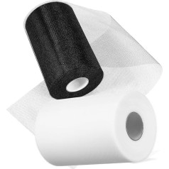 VILLCASE Tulle Fabric, Tulle Fabric Roll Tulle Spool White Tulle Ribbon Tulle Stud Tulle for DIY Tutu Skirt Wedding Decoration Packaging Black & White, 91 Metres 2 Rolls