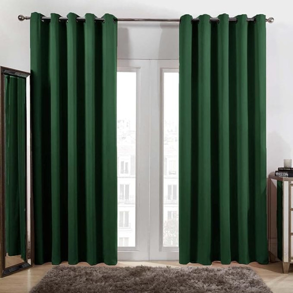 Dreamscene Eyelet Blackout Curtains Set of 2 Thermal Ring Window Treatment Forest Green Width 66