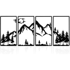 YunBey Wall Decoration Mountains Metal Pack of 4 Wall Sculptures Metal Decoration Large Mountains and Forest Wall Art Metal for Living Room Bedroom Office Garden Outdoor (Black, 43 x 111 cm)