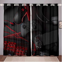 Gaming Curtains for Bedroom Boys Teens Headphones Game Console Mouse Keyboard Room Curtain Black Red Gamer Window Drapes Peripherals Window Draperies, W46 x L72