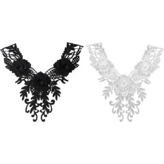 LICHENGTAI Pack of 2 Flower Lace Collar Trim Lace Flowers Lace Applique Floral Embroidery Patch Lace Trim Collar Fabric Applique for DIY Sewing Craft Dress Clothing Backpacks Embellishments