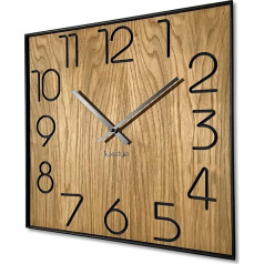 FLEXISTYLE Wooden Wall Clock Wood Square Wood Oak 40 cm Diameter Wood Look without Ticking Noise