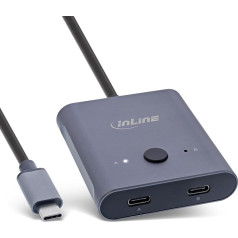 InLine USB-C Switch, Bi-Directional (Data and Video), 2 in 1 Out or 1 in 2 Out, Distributor/Switch for PCs, 8K@60Hz 4K@60Hz Video, 10Gb/s Data Transfer, 100W Charging, 60603T