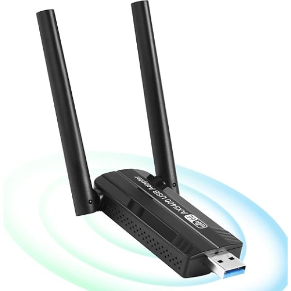 OFFCUP USB WLAN Stick Adapter for PC, WiFi 6E Adapter AX3008 Internet Stick 5400Mbps USB 3.0 Tri-Band 2.4GHz/5GHz/6GHz with 2 x 5dBi Antennas 5dBi WPA3 Encryption Compatible with Windows 10/11