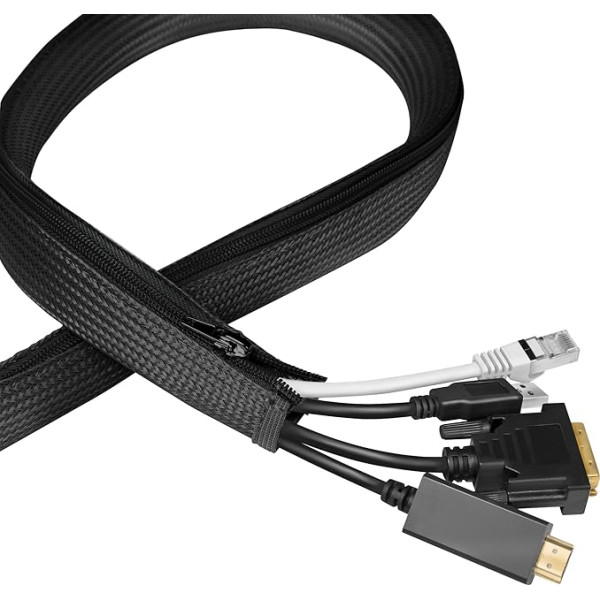 LogiLink KAB0082 Cable Sleeve with Zip, Diameter 30 mm, Colour: Black, 5 m